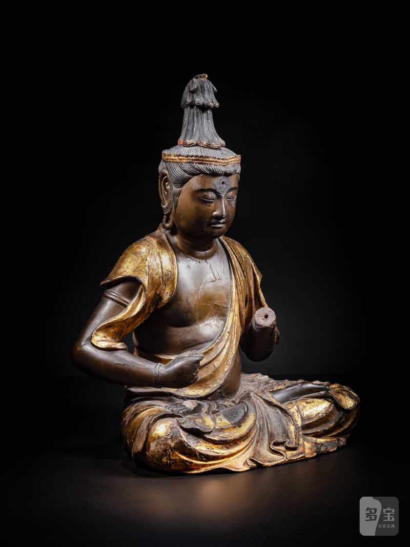 日本 江戶時代 十七世紀 漆金木雕菩薩坐像 - 图2